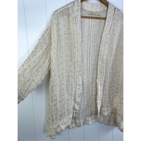 Soft Surroundings NWT Soft Cream & Gold Glamour Open Topper Cardigan Sequins S - Picture 4 of 10